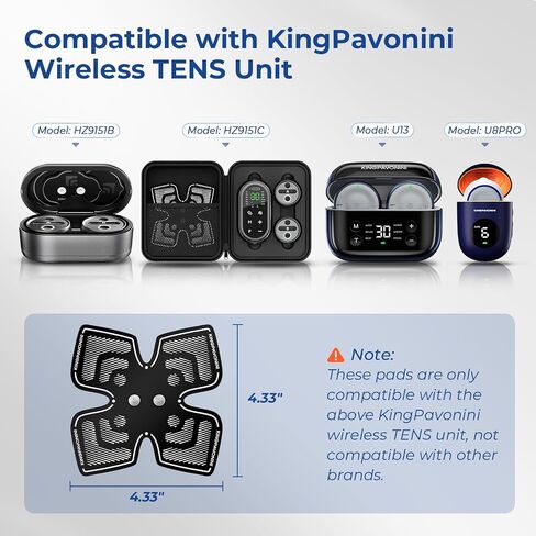وسادات استبدال وحدة TENS الرسمية من KingPavonini مقاس 4.33 بوصة × 4.33 بوصة (موديل U8PRO، U13، HZ9151B، HZ9151C)، 4 قطع in Kuwait