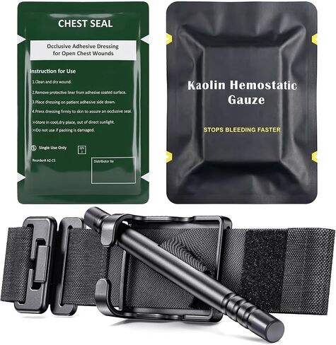 Tourniquet Kit First Aid Kit Refill Supplies, Compact Bleeding Control Kit with Tourniquet, Hemostatic Gauze and Chest Seal, for Car, Home, Camping, Hiking, Travel and Outdoor, Bag Not Included in Kuwait