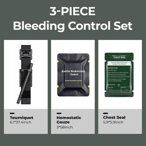 Tourniquet Kit First Aid Kit Refill Supplies, Compact Bleeding Control Kit with Tourniquet, Hemostatic Gauze and Chest Seal, for Car, Home, Camping, Hiking, Travel and Outdoor, Bag Not Included in Kuwait