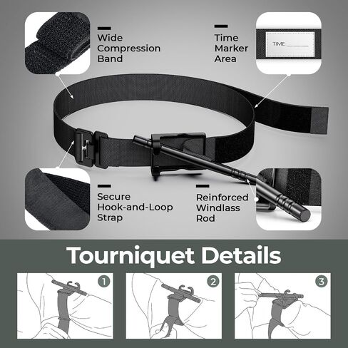 Tourniquet Kit First Aid Kit Refill Supplies, Compact Bleeding Control Kit with Tourniquet, Hemostatic Gauze and Chest Seal, for Car, Home, Camping, Hiking, Travel and Outdoor, Bag Not Included in Kuwait