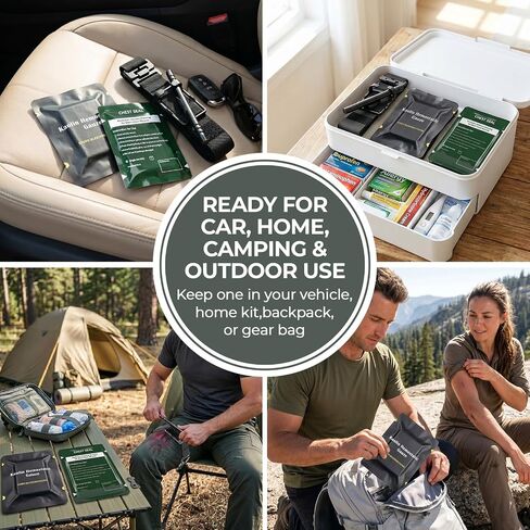 Tourniquet Kit First Aid Kit Refill Supplies, Compact Bleeding Control Kit with Tourniquet, Hemostatic Gauze and Chest Seal, for Car, Home, Camping, Hiking, Travel and Outdoor, Bag Not Included in Kuwait