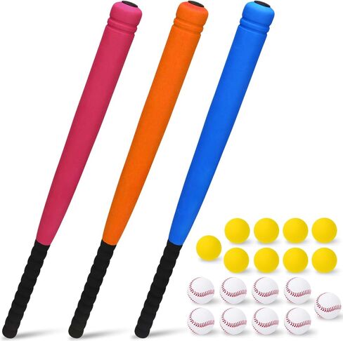 Mototo 27" Foam Baseball Bat and Ball Beginner Kit, Indoor Outdoor Practice | Adult Kids Baseball Bat and Balls Tball Play Game Park Batting Practice Baseball Learning Training Yard First Birthday Party in Kuwait
