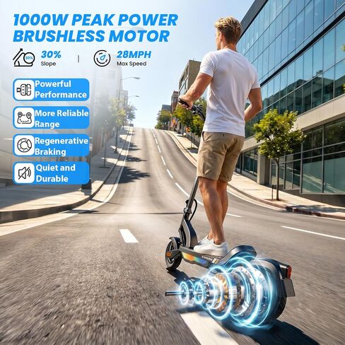 isinwheel Electric Scooter for Adults, 38 Miles Long Range, 28 Mph Top Speed, 1000W Motor, 264lbs Load, Foldable Commuting E-Scooter with 10" Pneumatic Tires, Dual Suspension, Dual Disc Brakes Grey in Kuwait