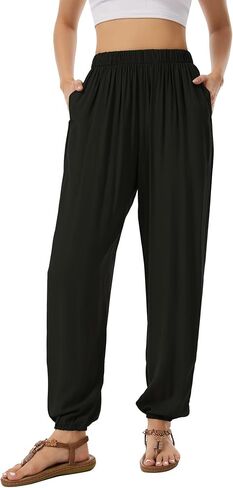 Women's Boho Harem Pants High Waist Casual Yoga Lounge Pants with Pockets Loose Fit Summer Flowy in Kuwait