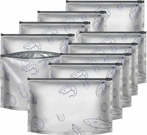 Reusable Aluminum Foil Sealable Storage Bags,Seafood Meat Self-sealing Freezer Bags,Aluminum foil sealable bags with labels and zippersmade,suitable for kitchen food storage and freezable(10pcs,Large) in Kuwait