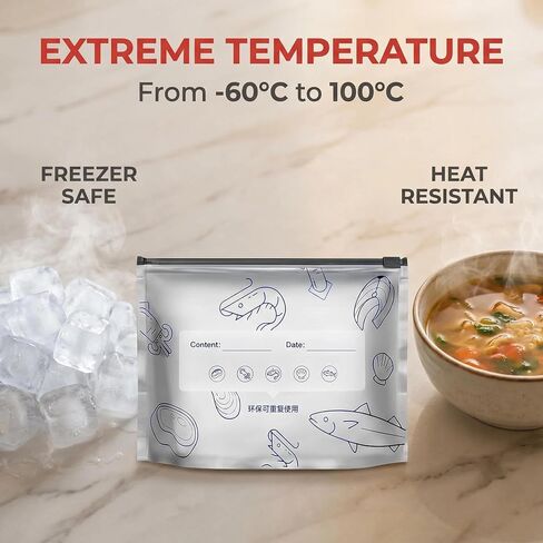 Reusable Aluminum Foil Sealable Storage Bags,Seafood Meat Self-sealing Freezer Bags,Aluminum foil sealable bags with labels and zippersmade,suitable for kitchen food storage and freezable(10pcs,Large) in Kuwait