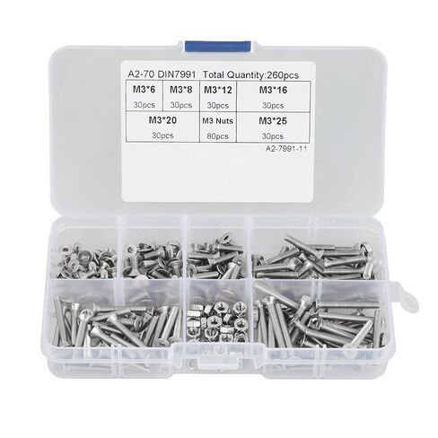 260pcs M3 304 Stainless Steel Hex Socket Flat Head Screw Bolts Nuts Kit with Box -, Industrial Fasteners, Convenient Storage in Kuwait