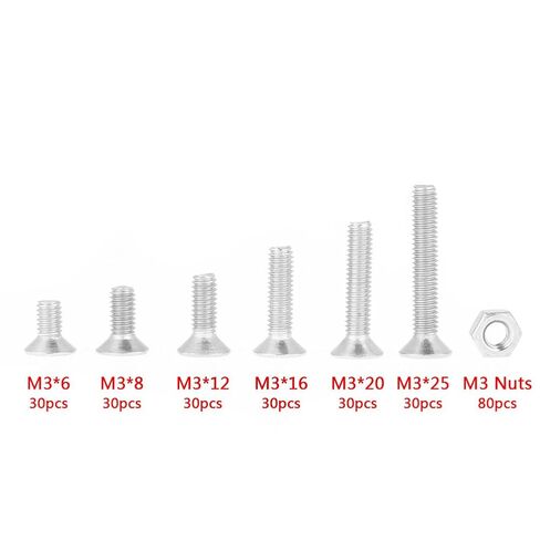 260pcs M3 304 Stainless Steel Hex Socket Flat Head Screw Bolts Nuts Kit with Box -, Industrial Fasteners, Convenient Storage in Kuwait