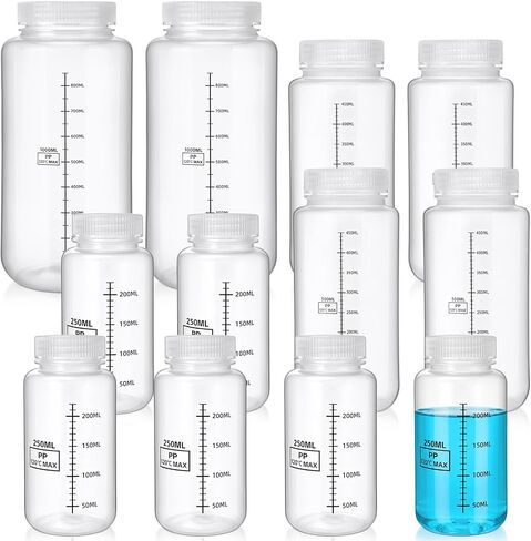 24 Pcs Wide Mouth Plastic Bottles with Airtight Lids Graduated Food Grade Leak Proof PP Containers Jars for Lab Reagent Liquid Water Sample Medicine Storage (8oz,Translucent) in Kuwait