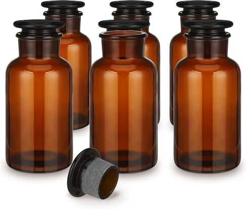 3 Pcs 4 oz 17oz 34 oz Vintage Botany Apothecary Jars Brown Wide Mouth Glass Storage Bottle with Ground Stopper Amber Lab Reagent Bottles for Lab Home in Saudi Arabia