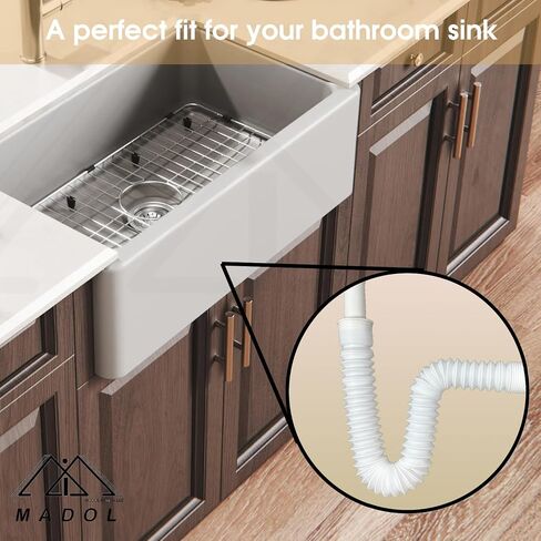 Flexible Sink Drain Pipe, 1-1/2" Expandable Flexible P-Trap Drain Pipe for 1 1/2" OR 1 1/4" Inlet pipe -12"-35" Total Length Sink P Trap, White, 1 PACK in Kuwait