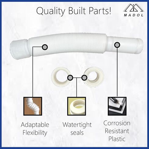 Flexible Sink Drain Pipe, 1-1/2" Expandable Flexible P-Trap Drain Pipe for 1 1/2" OR 1 1/4" Inlet pipe -12"-35" Total Length Sink P Trap, White, 1 PACK in Kuwait