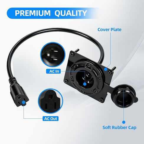 RUKANG Charger Port Cover Plate Adapter for Lithium Battery with 120V Plug, Waterproof Fixed Charging Port Compatible with EZGO TXT36 EXTRON Golf Cart in Saudi Arabia