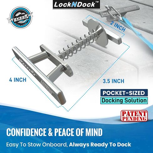 قاعدة الإرساء المحمولة WAVESRX LockNDock™ لأجهزة PWC والحرف الصغيرة | مرابط قارب مؤقت من الفولاذ المقاوم للصدأ 316 مقاس 4 بوصات، ملتوية للقفل، خالية من الأدوات، مربط حبل قفص الاتهام بدون حفر in Kuwait
