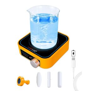 Rechargeable Magnetic Stirrer Cordless Stir Plate, Portable Lab Mixer for Low Viscosity Liquid w/Built-in Battery, 3000ml 3000RPM, No Heating, 3 Stir Bars & 1 Retriever Included - Yellow in Saudi Arabia