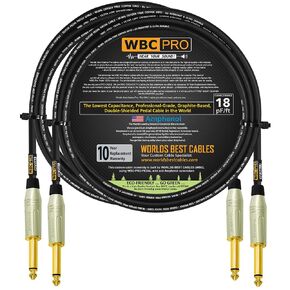 2 Units - 6 Foot - WBC-PRO-Pedal – 22 AWG - Low-Cap (18pF/ft) – Pro-Grade – Graphite-Based - Dual-Shielded Pedal, Effects, Patch, Instrument Cable & Amphenol ACPM-GN-AU Straight Gold TS Plugs in Kuwait