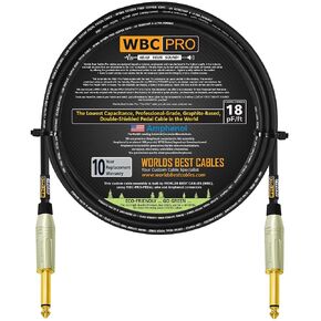 3 Foot - WBC-PRO-Pedal – 22 AWG - Low-Cap (18pF/ft) – Pro-Grade – Graphite-Based - Dual-Shielded Pedal, Effects, Patch, Instrument Cable & Amphenol ACPM-GN-AU Straight Gold TS Plugs in Kuwait