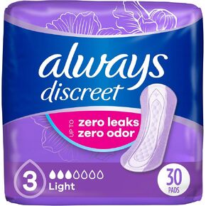 Always Discreet Adult Incontinence Pads for Women, Light Absorbency, Regular Length, Postpartum Pads, Up to 100% Bladder Leak Protection, 42 Count in Kuwait