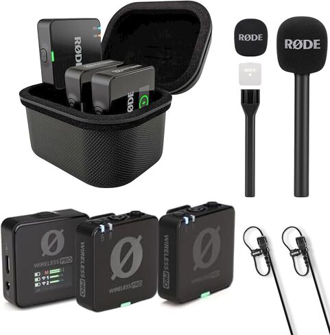 Rode Wireless PRO Compact Wireless Microphone System with 2 Lavalier Microphones, Timecode and On-Board Recording Bundle with RØDE Interview GO Handheld Adaptor for Wireless GO in Kuwait