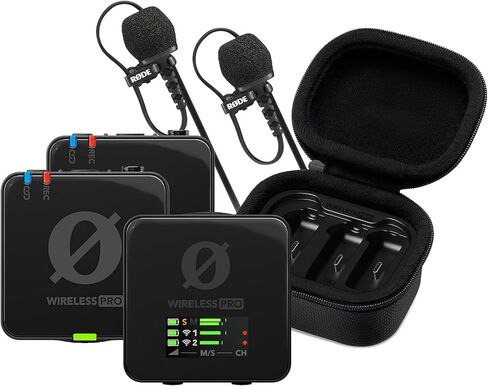 Rode Wireless PRO Compact Wireless Microphone System with 2 Lavalier Microphones, Timecode and On-Board Recording Bundle with RØDE Interview GO Handheld Adaptor for Wireless GO in Kuwait