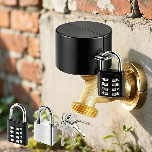 Outdoor Faucet Lock, 2 Pack, Black | Water Spigot Lock, Dual Anti-Theft, Stainless Steel Cover & Padlock Kits, For 1.3-2.5" Valves Hose Bibs in Kuwait