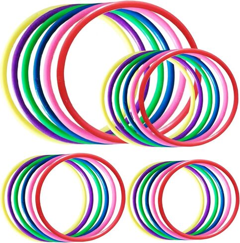 24PCS 4 Sizes Plastic Ring Toss Game Set - Outdoor Yard Games for Family Party, Speed & Agility Training Toys for Kids Adults - Includes Carnival Birthday Bridal Shower Party Favors (Colors May Vary) in Kuwait