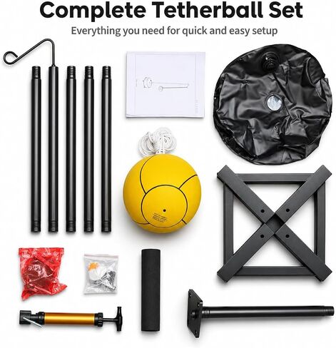 Portable Tetherball Set, Rope and Pump for Adults, Pets, Backyard, Lawn, Beach and Indoor Play | Heavy Duty Tetherball Equipment with Fillable Base Bag, Adjustable Steel Pole, Soft Ball in Kuwait
