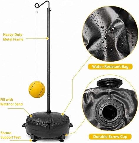 Portable Tetherball Set, Rope and Pump for Adults, Pets, Backyard, Lawn, Beach and Indoor Play | Heavy Duty Tetherball Equipment with Fillable Base Bag, Adjustable Steel Pole, Soft Ball in Kuwait