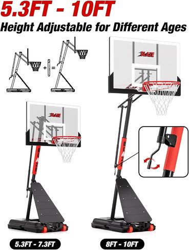 Basketball Hoop Outdoor 10 FT Height Adjustable, Portable Basketball Goals Systems with 45" Backboard for Youth Adults Kids - Backyard, Driveway, Indoor Play in Saudi Arabia