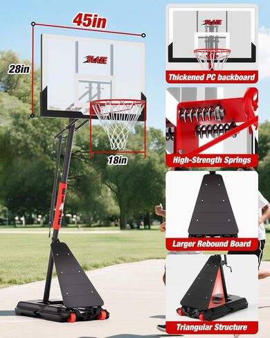 Basketball Hoop Outdoor 10 FT Height Adjustable, Portable Basketball Goals Systems with 45" Backboard for Youth Adults Kids - Backyard, Driveway, Indoor Play in Saudi Arabia