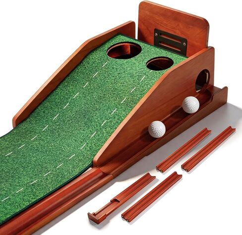 Putting Green Indoor with 20°/25°/30° Adjustable Green Slope, Auto Ball Return - Easy to Fold Solid Wood Base, Golf Training Aid for Home, Office, Backyard - Golf Putting Mat for Men in Saudi Arabia