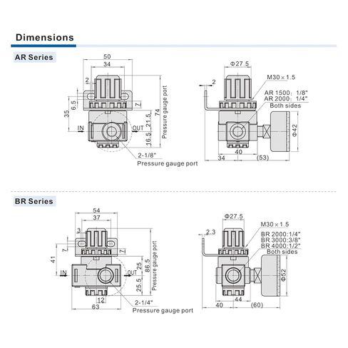 AR4000-04 AR5000-10 AR2000-02 BR2000/3000/4000 هوائي منظم ضغط الهواء صمام تنفيس 11 قطعة (AR3000-02) in Kuwait