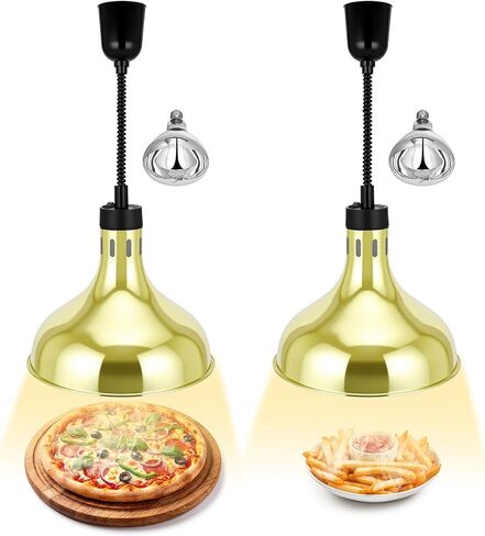Nuanchu 2 Sets Food Heat Lamps Retractable Food Warmer Lamp with 110v 250w Heating Bulb Restaurant Hanging Warmer for Restaurant Buffet Home Kitchen Catering, Dia 29cm(Black) in Kuwait