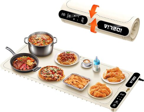 Food Warming Mat Electric Heating - Portable Silicone Warming Tray with 7 Temperature Settings and 8 Hours Timer for Party Buffet Home Travel Kitchen (31.5"x15",Beige) in Kuwait