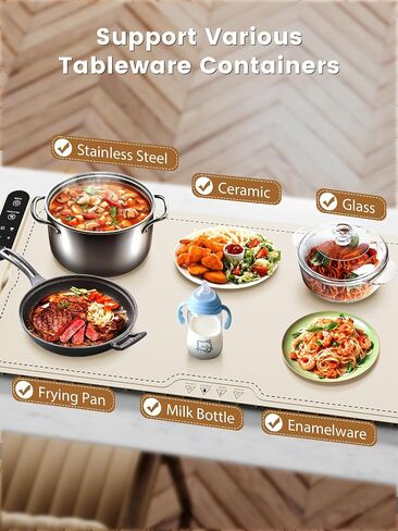 Food Warming Mat Electric Heating - Portable Silicone Warming Tray with 7 Temperature Settings and 8 Hours Timer for Party Buffet Home Travel Kitchen (31.5"x15",Beige) in Kuwait
