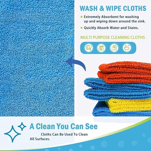 5-Pack Microfiber Cleaning Cloths, Multipurpose Absorbent Towels for Kitchen, Bathroom, Glass, and Furniture, Streak-Free & Lint-Free (Assorted Colors) in Kuwait