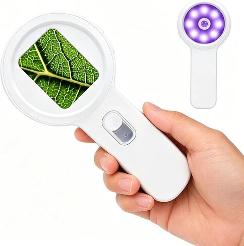 مجهر رقمي بتركيز تلقائي 10-200X، نطاق محمول محمول مع شاشة IPS 2 بوصة وإضاءة LED مزدوجة، مكبر إلكتروني لفحص العملات المعدنية، مناسب للبالغين والأطفال، أبيض in Kuwait