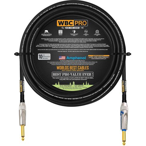 30 قدم - WBC-PRO-Guitar - 20 AWG - غطاء منخفض (18pF/قدم) - درجة احترافية - قائم على الجرافيت - كابل أداة جيتار باس مزدوج الحماية مع أمفينول مستقيم - مستقيم (صامت) ¼ بوصة (6.35 مم) مقابس TS ذهبية in Kuwait