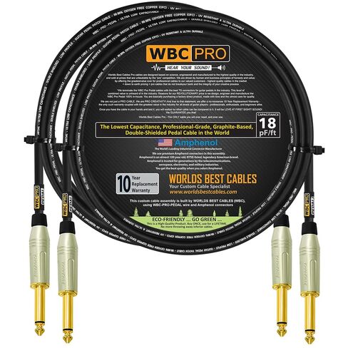 وحدتان - 6 أقدام - دواسة WBC-PRO - 22 AWG - غطاء منخفض (18pF/قدم) - درجة احترافية - تعتمد على الجرافيت - دواسة مزدوجة الحماية، وتأثيرات، ورقعة، وكابل أداة، ومقابس Amphenol ACPM-GN-AU مستقيمة ذهبية TS in Kuwait