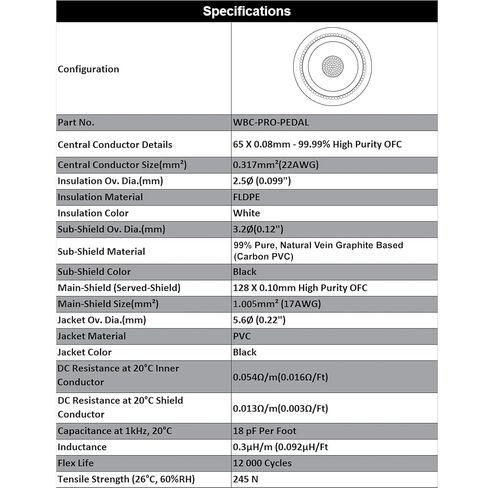 وحدتان - 6 أقدام - دواسة WBC-PRO - 22 AWG - غطاء منخفض (18pF/قدم) - درجة احترافية - تعتمد على الجرافيت - دواسة مزدوجة الحماية، وتأثيرات، ورقعة، وكابل أداة، ومقابس Amphenol ACPM-GN-AU مستقيمة ذهبية TS in Kuwait