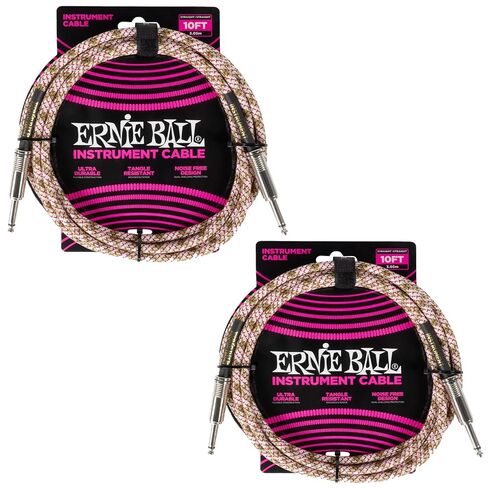 Ernie Ball Braided Instrument Cable Set Straight/Straight Length 10ft in Emerald Argyle (P06426) - Pack of 2 in Kuwait