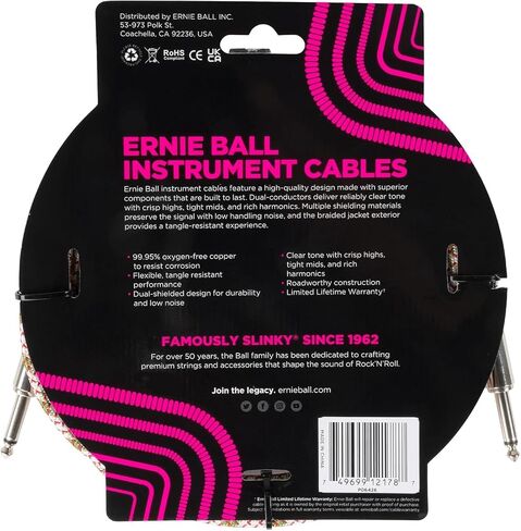 Ernie Ball Braided Instrument Cable Set Straight/Straight Length 10ft in Emerald Argyle (P06426) - Pack of 2 in Kuwait