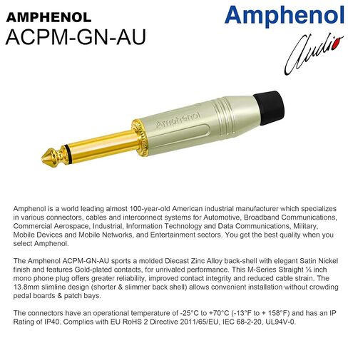 3 Foot - WBC-PRO-Pedal – 22 AWG - Low-Cap (18pF/ft) – Pro-Grade – Graphite-Based - Dual-Shielded Pedal, Effects, Patch, Instrument Cable & Amphenol ACPM-GN-AU Straight Gold TS Plugs in Kuwait