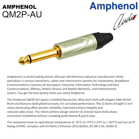 6 Inch - WBC-PRO-Guitar – 20 AWG - Low-Cap (18pF/ft) – Pro-Grade – Graphite-Based - Dual-Shielded Guitar, Bass, Instrument Cable with Amphenol QM2R-AU & QM2P-AU ¼ Inch (6.35mm) Gold TS Connectors in Kuwait