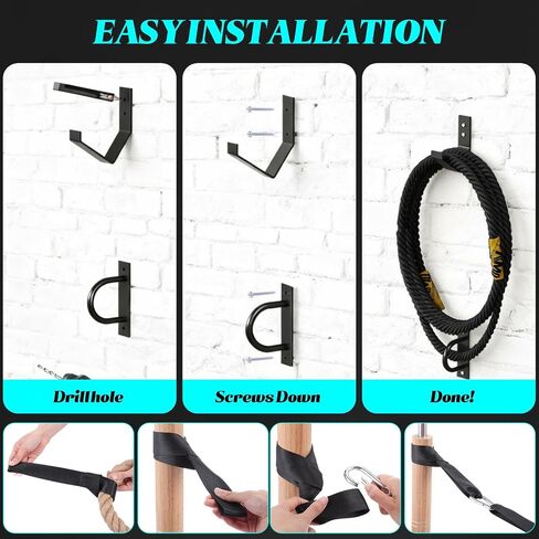 Battle Rope Wall Mount Kit with Anchor Strap Heavy Duty Steel Battle Rope Wall Mount Kit with Anchor & Storage Hook and Reinforced Nylon Strap, Easy and Fast Setup in Kuwait