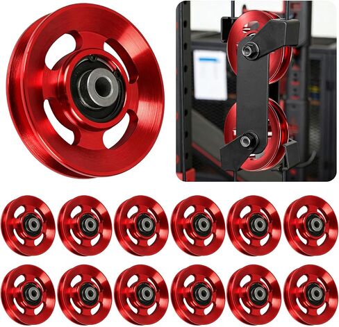 BestEEL 12 قطعة 90 مم عجلة بكرة ألومنيوم عالمية لمعدات صالة الألعاب الرياضية، جزء بديل لآلة الكابلات الصامتة، عجلة بكرة ألومنيوم شديدة التحمل وغير قابلة للتشوه للياقة البدنية لصالة الألعاب الرياضية المنزلية (أحمر) in Kuwait