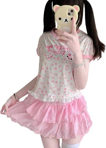 Summer Woman T Shirts Y2k Tops Short Sleeve O-Neck Camisetas Casual Anime Cute T-Shirts Tees in Kuwait