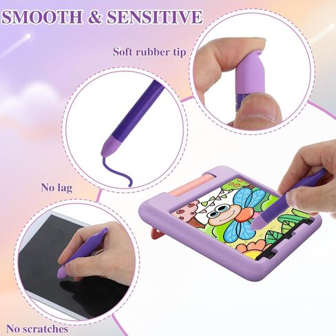 2PCS Kids Tablet Stylus ، أقلام القلم للشاشات التي تعمل باللمس مع tethers ، قلم الكمبيوتر اللوحي المضاد للفة للأطفال ، قلم القلم متوافق مع جميع أجهزة الشاشة التي تعمل باللمس (الأزرق+الأرجواني) in Kuwait