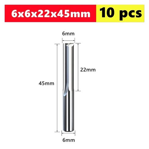 Straight Flute end Mills 10pcs Carbide End Mill 6mm Shank 2 Flute Straight Slot Milling Cutter MDF Plastic Cutter CNC Machine Router Bit(6x6x22x45mm) in Kuwait