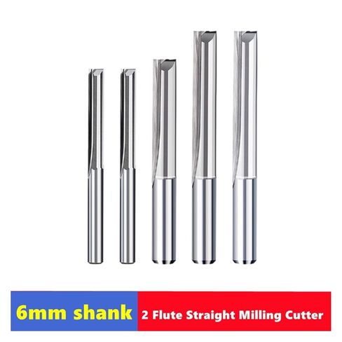 Straight Flute end Mills 10pcs Carbide End Mill 6mm Shank 2 Flute Straight Slot Milling Cutter MDF Plastic Cutter CNC Machine Router Bit(6x6x22x45mm) in Kuwait